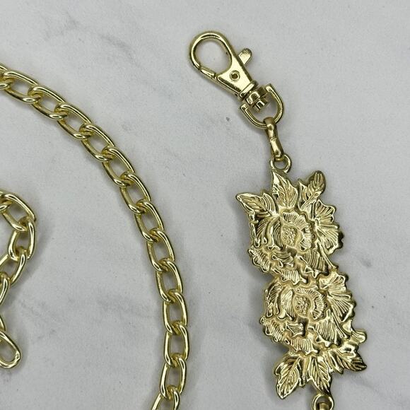 Floral Gold Tone Rose Chain Link Belt One Size (OS) ✨